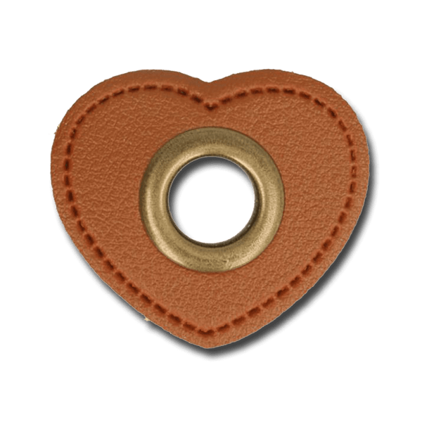 Nestel op bruin Skai-leer hartje 11 mm